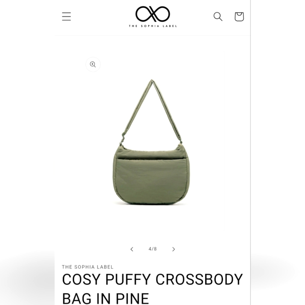 The Sophia Label Cosy Puffy Nylon Crossbody Bag in Pine- Olive Green - Picture 4 of 9